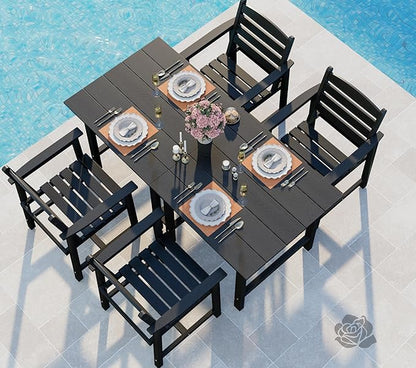 Anbuy Patio HDPE Dining Table Set, 5-Piece Outdoor Dining Table Sets, 2 in 1 Outdoor Furniture Table and 4 Outdoor Chairs for Garden, Backyard, Poolside, Easy Assembly, Black