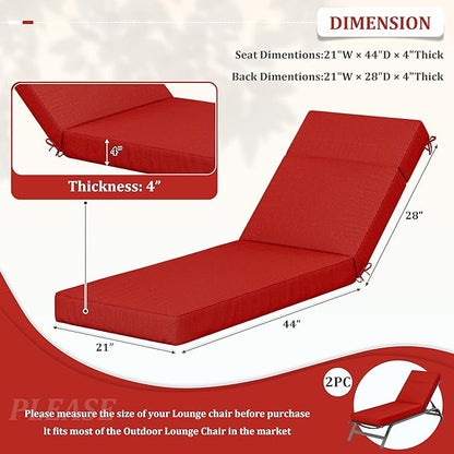 2 Pcs Chaise Lounge Cushions Outdoor, 72" L X 21" W X 4" D Lounge Chair Cushions for Outdoor Furniture, High-Density Foam Patio Chaise Cushion-Waterproof Fade-Resistant ThickPatio lounge chair cushion