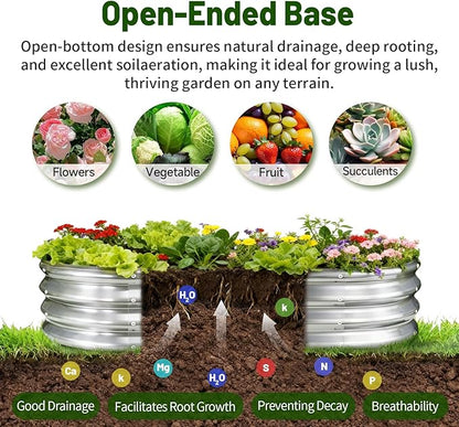 GOOZOO Galvanized Planter Raised Garden Bed, 4x2x1 ft Raised Garden Bed Kit for Gardening Outdoor, Oval Metal Land Planter Box for Vegetables, Flowers, Herbs, Fruits, Easy Assembly（Silver）
