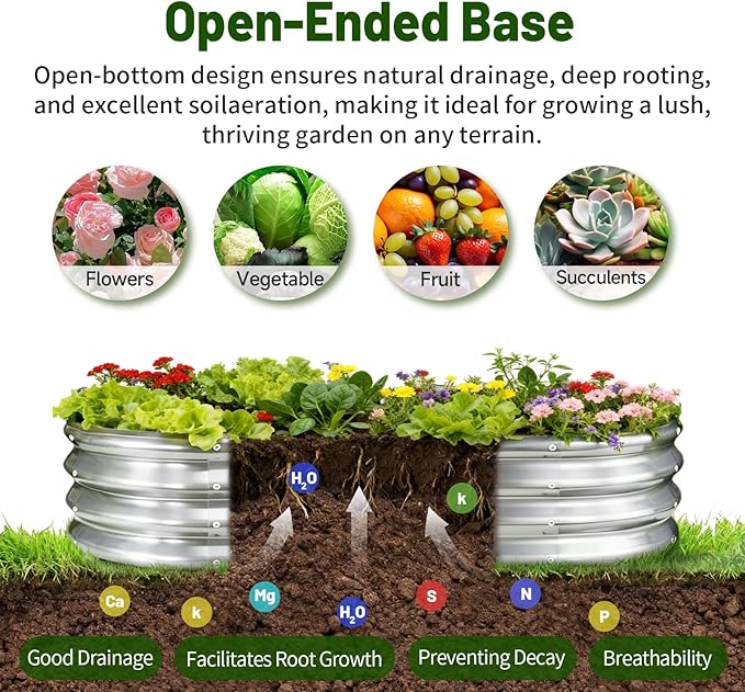 GOOZOO 2PC Galvanized Planter Raised Garden Beds, 4x2x1ft Raised Garden Bed Kit for Gardening Outdoor, Oval Metal Land Planter Box for Vegetables, Fruits, Flowers（Silver）