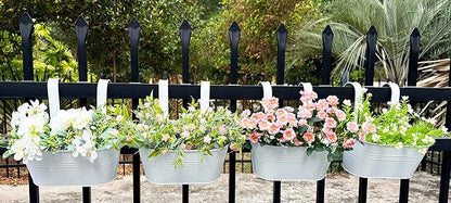 12" Balcony Railing Planters, Outdoor Hanging Planter for Fence, Stylish Metal Porch Deck Flower Pot for Herbs & Succulents (White, Pack of 8)