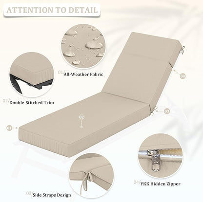 Chaise Lounge Cushions Outdoor, 72" L X 21" W X 4" D Lounge Chair Cushions for Outdoor Furniture, High-Density Foam Outdoor Chaise Cushion-Waterproof Fade-Resistant ThickPatio lounge chair cushion