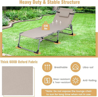 GYMAX Tanning Chair, 330LBS Beach Lounge Chair with Face Arm Hole & Hand Shoulder Strap, Folding Layout Sunbathing Chair, Face Down Outdoor Chaise Lounger for Patio, Poolside, Lawn, Backyard (2, Sand)