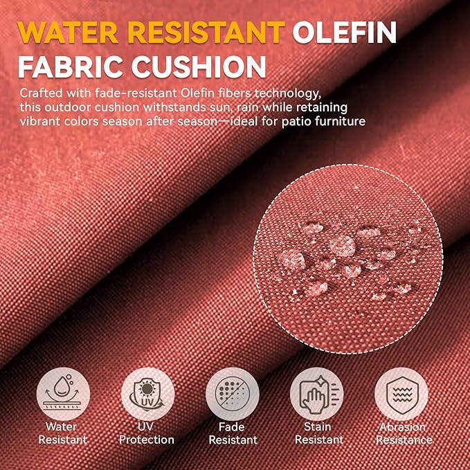 Outdoor Cushion Set for Furniture Patio Furniture, UV Resistant, Water Resistant - 6 Inch Thick Foam Garden Cushions– 22x24 Inch Patio Seat Covers for Chair/Sofa/Couch | Red | 2-Pack |