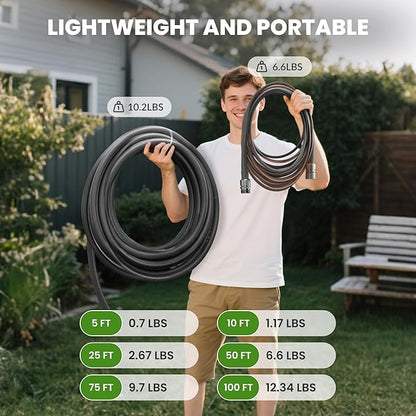 Giraffe Tools 75FT Garden Hose, 5/8" Lightweight Lay Flat Water Hose, No-Kink, Flexible Gardening Hose with Male to Female Aluminum Fitting, Customizable-Length Hose Pipe for Yard