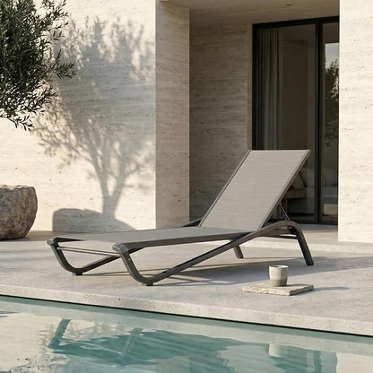 Adjustable Patio Chaise Lounge Chair, Outdoor Pool Lounger for Sunbathing & Tanning, All-Weather Textilene Sun Bed for Beach, Porch & Deck, Rust-Proof Aluminum Frame, Light Grey