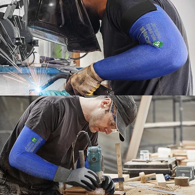 Schwer ANSI A6 Cut Resistant Sleeves, 22 inch Protective Arm Sleeves with Thumb Hole for Arm Work Protection, Arm Guards for Gardening, Cutting Metal, Repairing, Kitchen, Pet Grooming (1 Pair, Blue)