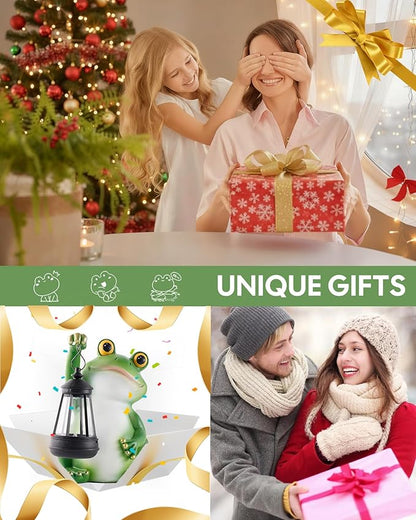 Solar Frog Garden Statue Light, Outdoor Waterproof Decorative Lantern Figurine, Cute Yard Art for Garden Patio Pond Balcony Porch Decor, Housewarming & Gardening Gifts for Women Grandma Mom