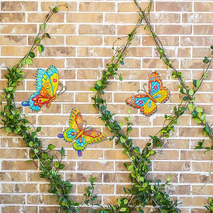 J-Fly Metal Butterfly Wall Decorations Garden Decor Room Decor, Lawn Ornaments Ladybugs Live- 3 Pieces, Outdoor Garden Yard Decor for Home and Office Christmas Decoration Gifts
