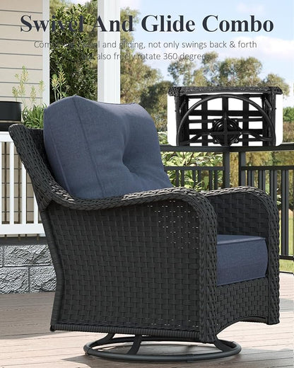 LayinSun 8 Piece Wicker Outdoor Furniture Set with 6-inch Comfy Cushions, High Back Patio Furniture Set with Swivel Rocking Chairs and Fire Pit Table
