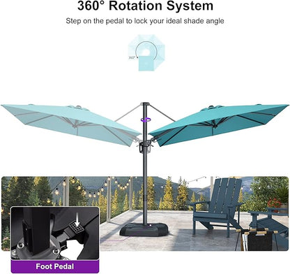 PURPLE LEAF 8' X 8' Tilting Patio Umbrella with Base Outdoor Cantilever Swivel Square Umbrella with Tilt Aluminum Offset Umbrella with 360-degree Rotation for Garden Deck Pool Patio Turquoise Blue
