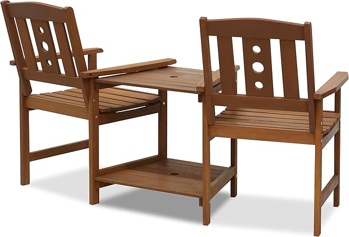 Furinno FG17488 Tioman Outdoor Hardwood Patio Furniture Jack and Jill Chair Set in Teak Oil, Natural