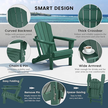 Westin Outdoors Laguna WO Home Outdoor Adirondack Folding Chair Lounger Seat Traditional Retro Home Furniture for Beach, Balcony, Backyard, Lawn, Patio, Pool, Deck, Garden (Dark Green)
