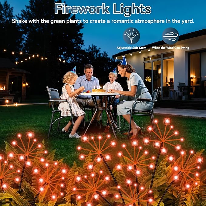 Slyuexu Solar Garden Lights 2 Pack Waterproof Swaying Starburst Light Solar Outdoor Lights for Yard Patio Walkway Pathway Party Wedding Decoration, Unique Gifts for Women, Orange