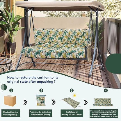 2/3 Seater Swing Replacement Cushion, Waterproof Porch Swing Cushions with Backrest, Thickened Bench Cushions for Outdoor Furniture, for Outdoor Patio Swing (Clover, 63 * 40in)