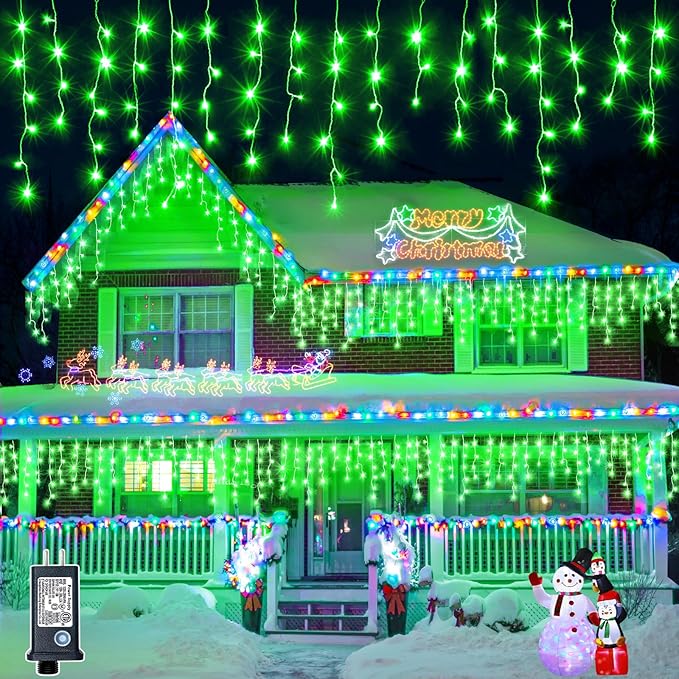 400 LED Icicle Christmas Lights Outdoor - 33FT Icicle Lights for Outside 8 Modes with 75 Drops, Plug in Waterproof Connectable Fairy String Lights for Indoor Holiday Party Christmas Decoration,Green