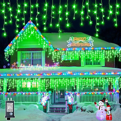 400 LED Icicle Christmas Lights Outdoor - 33FT Icicle Lights for Outside 8 Modes with 75 Drops, Plug in Waterproof Connectable Fairy String Lights for Indoor Holiday Party Christmas Decoration,Green