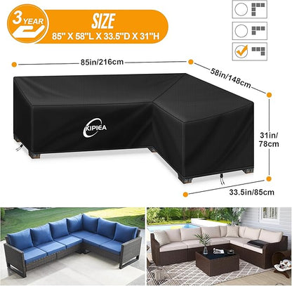 Kipiea Patio L-Shaped Sectional Sofa Cover, 420D Heavy-Duty Oxford Fabric Outdoor Sectional Cover with 6 Windproof Buckles, No Tears Anti UV No Fading (Right Facing, 85" x 58" L x 33.5" D x 31" H)