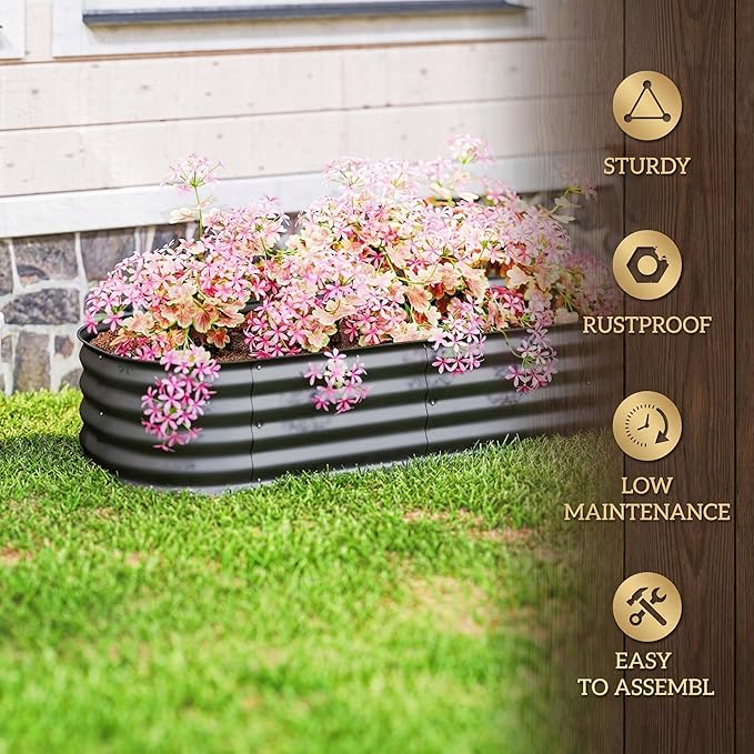 Outsunny 5' x 2' x 1' Galvanized Raised Garden Bed Kit, Outdoor Metal Elevated Planter Box with Safety Edge, Easy DIY Stock Tank for Growing Vegetables, Flowers & Herbs, Dark Gray