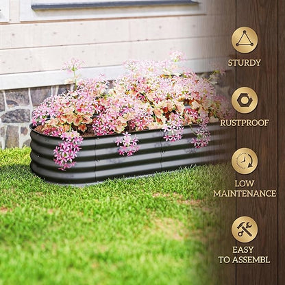 Outsunny 5' x 2' x 1' Galvanized Raised Garden Bed Kit, Outdoor Metal Elevated Planter Box with Safety Edge, Easy DIY Stock Tank for Growing Vegetables, Flowers & Herbs, Dark Gray