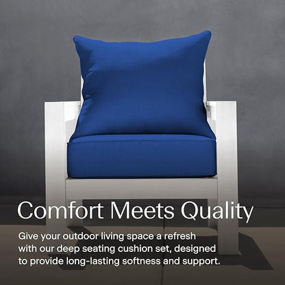 Honeycomb Outdoor Deep Seat, 24 x 23, Textured Solid Sapphire Blue Chair Cushion for Patio Furniture