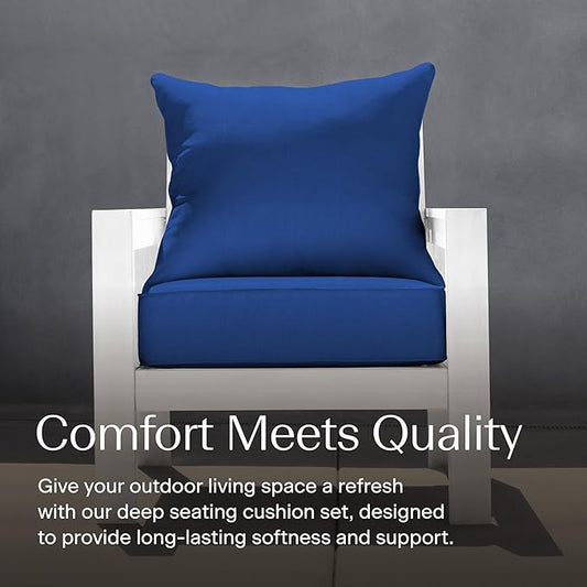Honeycomb Outdoor Deep Seat, 24 x 23, Textured Solid Sapphire Blue Chair Cushion for Patio Furniture
