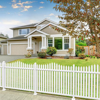 Patio Vinyl Picket Fence White Panels 36" H x 84" W PVC Decorative Fences for Front Yard Porch Patio Deck Pool Air Conditioner Safety Dog Fencing (20 Pickets, Scallop)