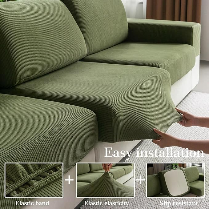 OHSIO Sectional Couch Covers, Wear Resistant Stretch Sofa Covers Washable Soft Couch Cushion Covers Anti Slip Furniture Protector Sofa Slipcovers for Pets (1 Piece Back Couch Cover, Green)