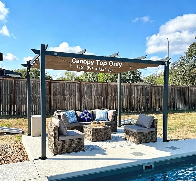 Pergola Shade Cover Replacement Canopy Top Compatible with 10 X 13 ft 6-Bar Pergola Frames - Brown (Canopy Size 116" W x 135" L, Canopy Top Only)