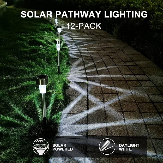 Dream Master Solar Lights Outdoor Waterproof, Stainless Steel LED Landscape Lighting, Solar Garden Lights, Outdoor Decorations for Yard, Pathway, Walkway, Patio, Lawn - 16 Pack (Cold White)
