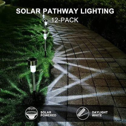 Dream Master Solar Lights Outdoor Waterproof, Stainless Steel LED Landscape Lighting, Solar Garden Lights, Outdoor Decorations for Yard, Pathway, Walkway, Patio, Lawn - 16 Pack (Cold White)