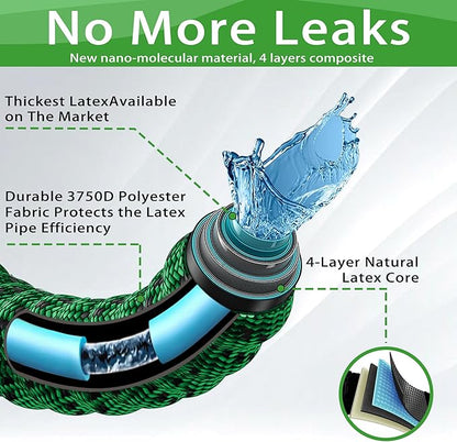 100 ft Expandable Garden Hose-2026 Newly Upgraded Expanding Garden Hoses with 10 Function Spray Nozzle, Extra Strength Fabric, Leak-Proof, Lightweight, Kink-Free Flexible Retractable Hose (GreenBlack)