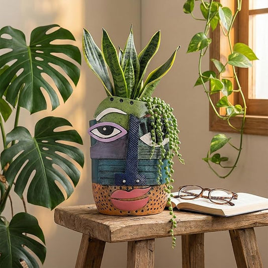 Colorful Face Planters Pots Head with Drainage Resin Large Decorative Plant Pots, Unique Planters for Indoor Plants and Outdoor Patio Flower Pot Funny Garden Succulents Pot