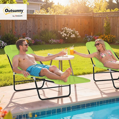Outsunny Folding Chaise Lounge Chair, Pool Sun Tanning Chair, Outdoor Lounge Chair with Reclining Back, Breathable Mesh Seat, Headrest for Beach, Yard, Patio, Green