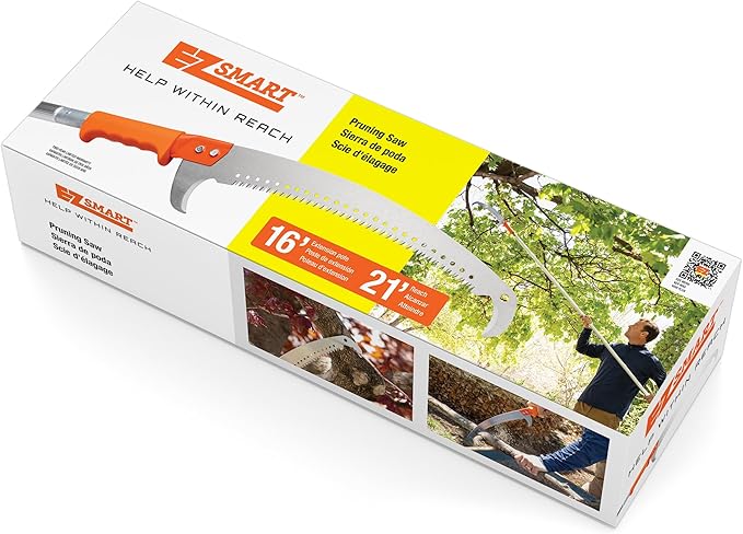 14-Inch Lightweight Manual Pruning Saw with 21-Foot Extension Pole – Tree Pruner & Pole Saw Blade with Sharpened Hook Ends – Tree Trimming Saw, Branch Cutter, Garden Tool