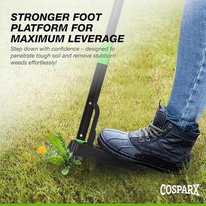 Weed Puller Tool with Long 43” Handle, No Bending, Easy Eject – Removes Weeds Effortlessly, Sturdy Foot Pedal & Lightweight Aluminum - 4-Claw Hand Weeding Tool