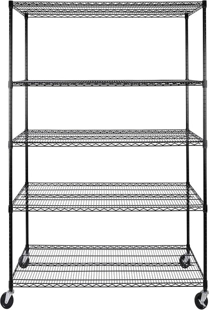 Seville Classics UltraDurable Heavy Duty NSF Solid Steel Wire Rack Storage Unit, Organizer for Garage, Warehouse, Office, Restaurant, Classroom, Kitchen, Black, 5-Tier Shelving, 48" W x 24" D