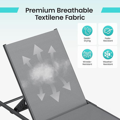 Amopatio Outdoor Lounge Chairs Poolside Chaise Lounge for Patio | Foldable & Portable & Stackble Weather Resistant Frame Breathable Textilene 5-Position Adjustable Backrest 400 LBS Capacity