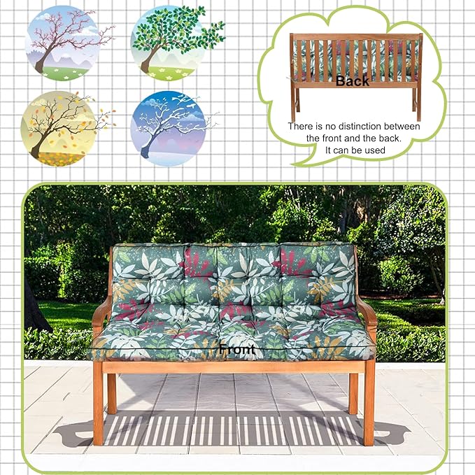 Swing Replacement Cushions with Backrest, 2 or 3 Seater Waterproof Non-Slip Overstuffed Swing Pad, Indoor/Outdoor Bench Cushion for Porch Chair Swing Garden Furniture (Flower color, 40 * 55 in)