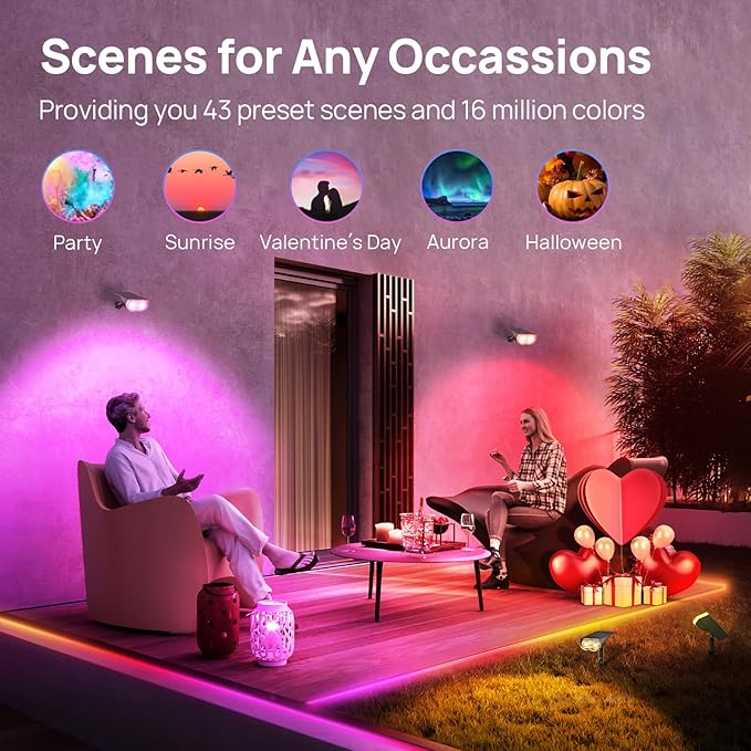 Linkind Smart Solar Lights Outdoor SL5 with Motion Sensor, APP Control Color Changing Solar Spot Lights Outdoor Waterproof, IP65 Landscape Lighting for Yard, Garden, Patio, Path(6 Pack)