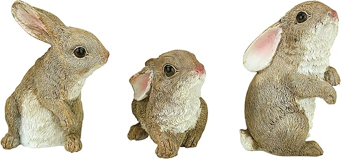 Design Toscano QM92008 Bunny Den Rabbits Indoor/Outdoor Set of Three Garden Animal Statues, 5 Inches Tall, Handcast Polyresin, Full Color Finish