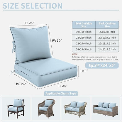 Premium Outdoor Seat Cushion Chair Cushions for Patio Furniture 24 L X 24 W X 5 H Waterproof & Fade Resistant Deep Seat and Backrest Cushion Set with Removable Covers for Chair, Sofa