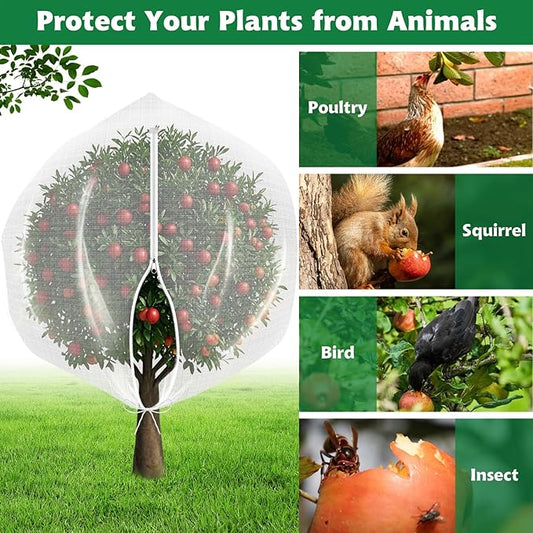 OZMI 4 Pack Fruit Tree Blueberry Bush Netting Cover, 4Ft x 5Ft Reusable Bird Netting for Garden Protection with Zipper & Drawstring, Shrubs Tomato Strawberry Plant Bushes Protector