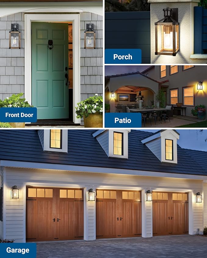 DEWENWILS Motion Sensor Outdoor Wall Lights, Dusk to Dawn Exterior Wall Lanterns, Farmhouse Front Porch Light Fixtures with Clear Glass, Outside Wall Mount Lamp for House Doorway Garage Patio