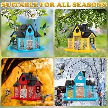 Solar Bird Feeders House for Outside Hanging, Metal Wild Bird Feeder for Outdoors Large Capacity Cardinal Birdfeeder Birdhouses Metal Bird Feeding Station Yellow