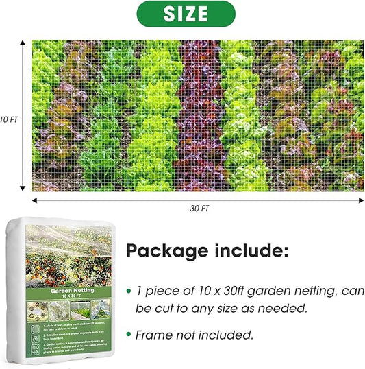 Unves 10' x 30' Garden Netting, Mosquito Bird Netting for Garden, Insect Plant Cover Bug Net Mesh for Vegetables Fruits Trees Flowers Blueberries Tomatoes Protection