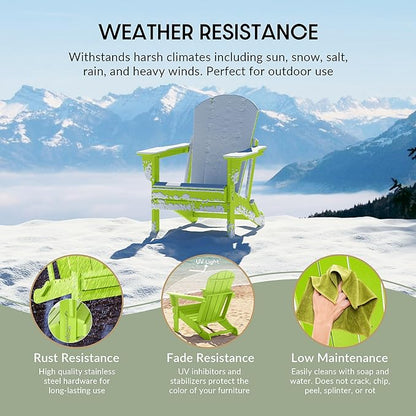 WestinTrends Malibu HDPE Outdoor Patio Folding Poly Adirondack Chair, Lime