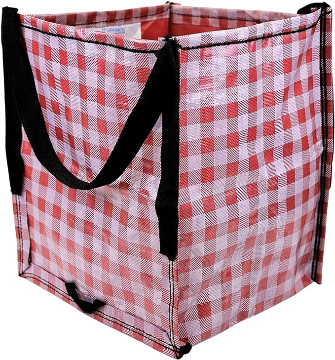 DURASACK Heavy Duty Storage Tote Bag 22-Gallon Rugged Woven Polypropylene Moving Bag, Reusable Self-Standing Design, Holds up to 500 Pounds, Single, Gingham Red