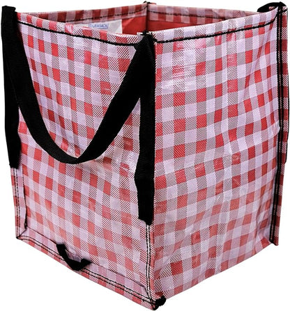 DURASACK Heavy Duty Storage Tote Bag 22-Gallon Rugged Woven Polypropylene Moving Bag, Reusable Self-Standing Design, Holds up to 500 Pounds, Single, Gingham Red