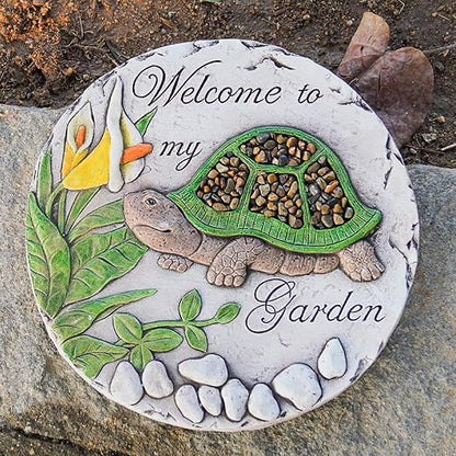 Outdoor Garden Decor Stepping Stones - Resin Tortoise Decorative Stones Pavers for Garden Decor for Outside Walkway Yard 9.5 * 9.5 * 0.5 Inch